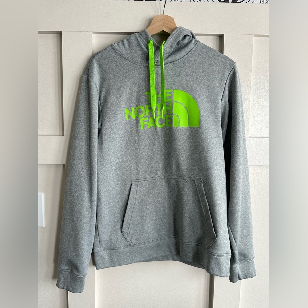 The North Face Gray Hoodie with Neon Green Logo